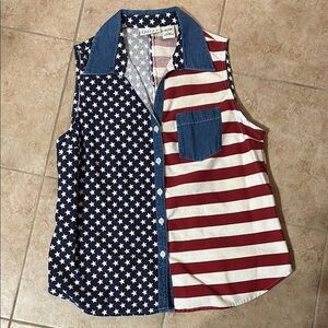 Vintage Patriotic Blue and Red Button Down Shirt